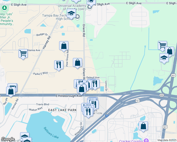 map of restaurants, bars, coffee shops, grocery stores, and more near in Tampa