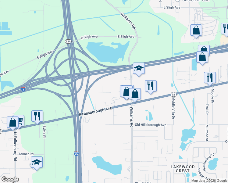 map of restaurants, bars, coffee shops, grocery stores, and more near 10801 Armitage Drive in Seffner