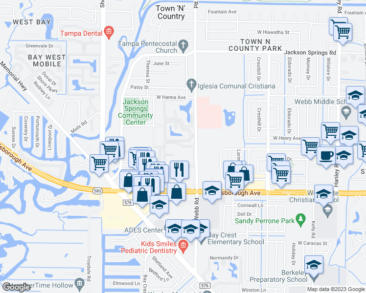 map of restaurants, bars, coffee shops, grocery stores, and more near Forest Haven Circle in Town 'n' Country