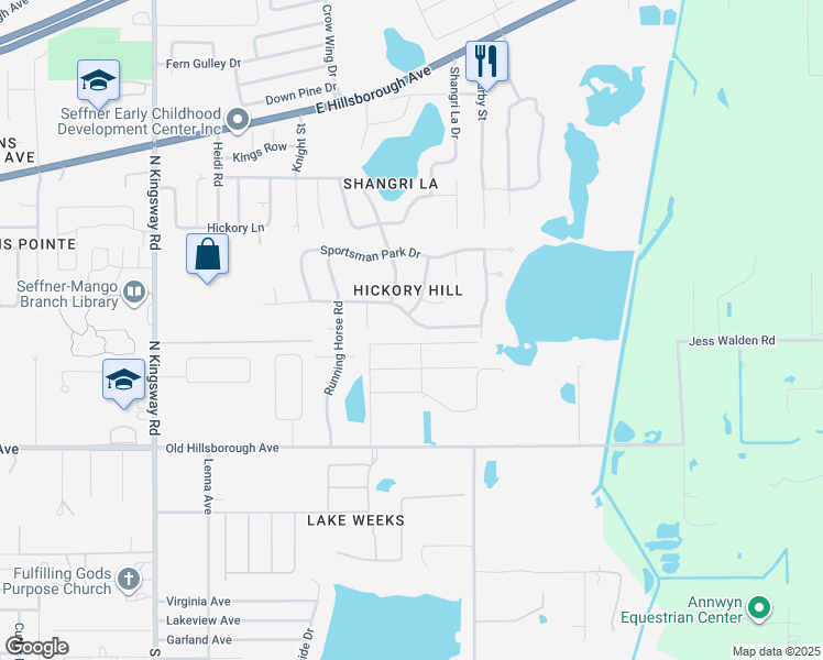 map of restaurants, bars, coffee shops, grocery stores, and more near 619 Penn National Road in Seffner