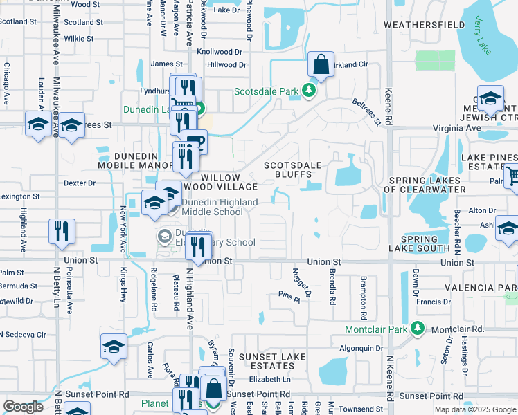 map of restaurants, bars, coffee shops, grocery stores, and more near 21 Concord Drive in Dunedin