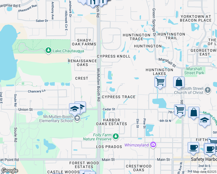 map of restaurants, bars, coffee shops, grocery stores, and more near 1821 Lake Cypress Drive in Safety Harbor
