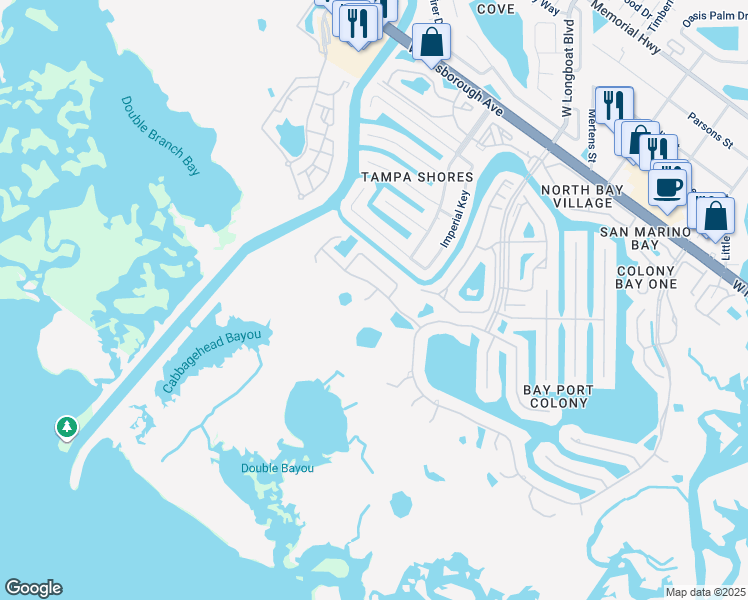 map of restaurants, bars, coffee shops, grocery stores, and more near 5807 Cay Cove Court in Tampa
