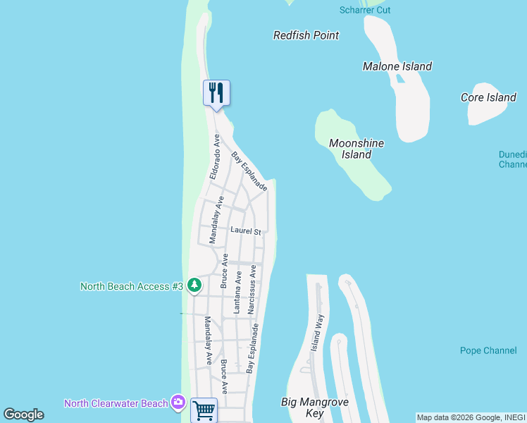 map of restaurants, bars, coffee shops, grocery stores, and more near 961 Narcissus Avenue in Clearwater