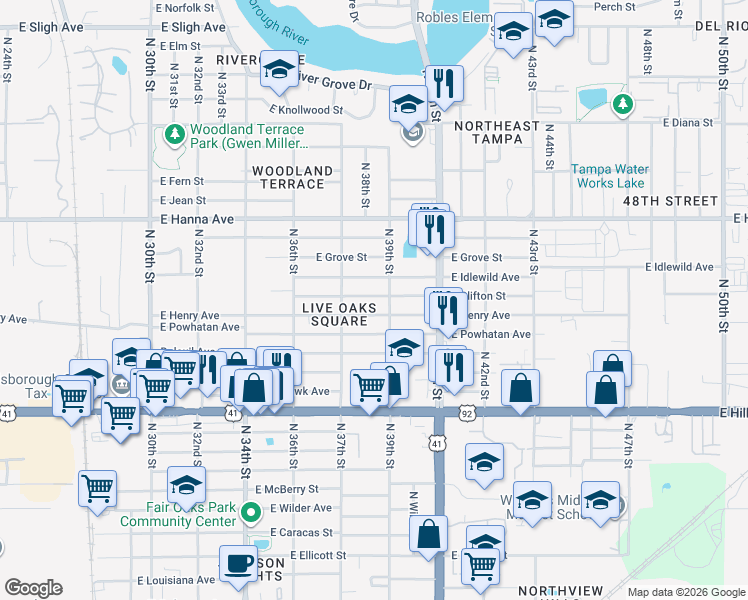 map of restaurants, bars, coffee shops, grocery stores, and more near 3712 East Clifton Street in Tampa