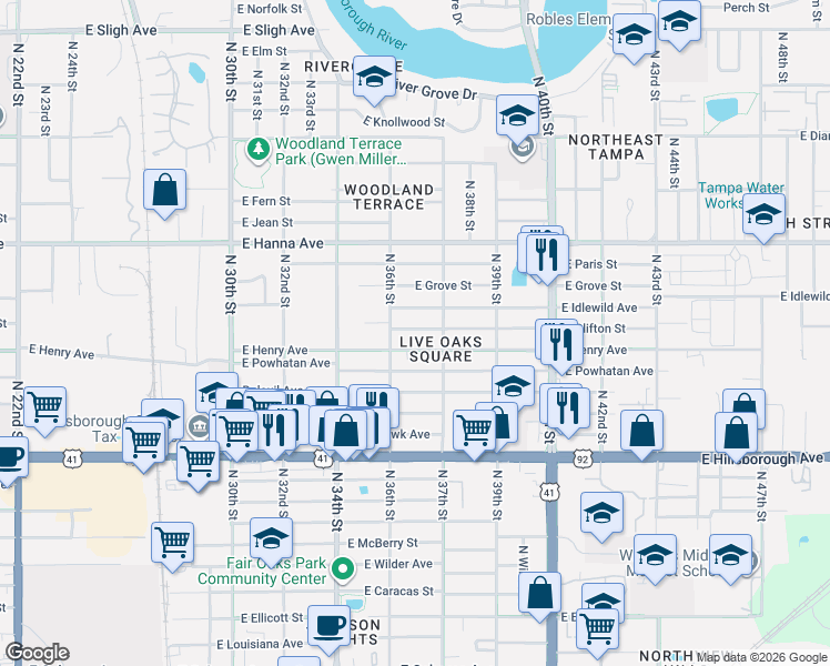 map of restaurants, bars, coffee shops, grocery stores, and more near in Tampa
