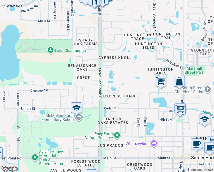 map of restaurants, bars, coffee shops, grocery stores, and more near 2180 McMullen Booth Road in Clearwater