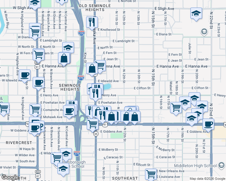 map of restaurants, bars, coffee shops, grocery stores, and more near 1003 East Clifton Street in Tampa