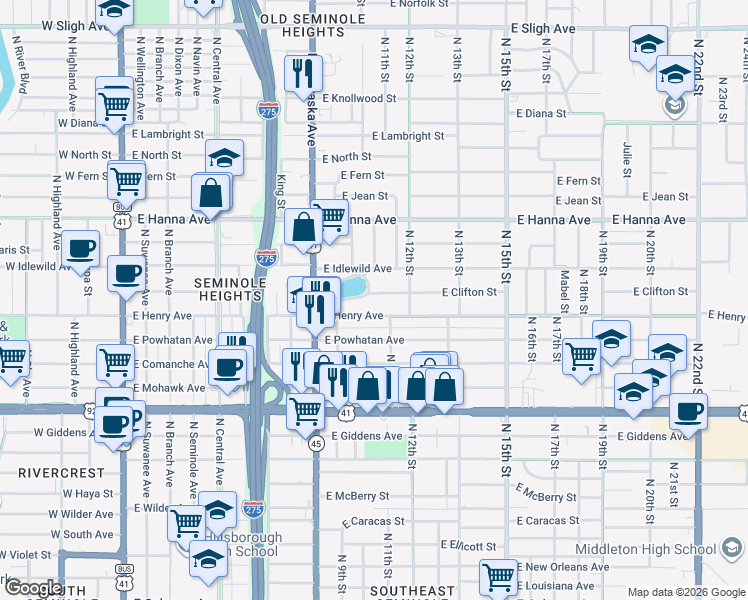 map of restaurants, bars, coffee shops, grocery stores, and more near 1003 East Clifton Street in Tampa