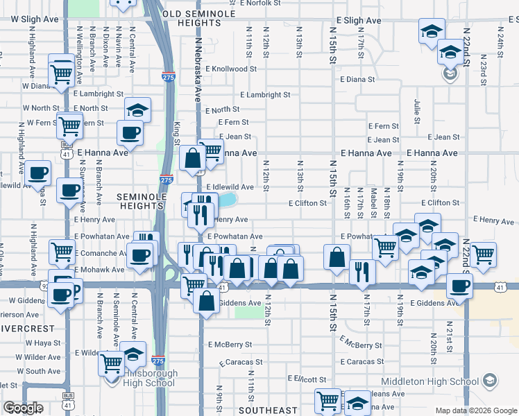map of restaurants, bars, coffee shops, grocery stores, and more near 1013 East Clifton Street in Tampa