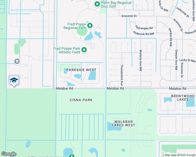 map of restaurants, bars, coffee shops, grocery stores, and more near 2019 Snapdragon Drive Northwest in Palm Bay