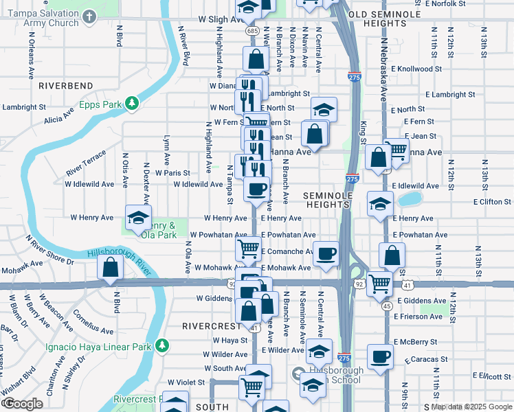 map of restaurants, bars, coffee shops, grocery stores, and more near 5821 U.S. 41 Business in Tampa