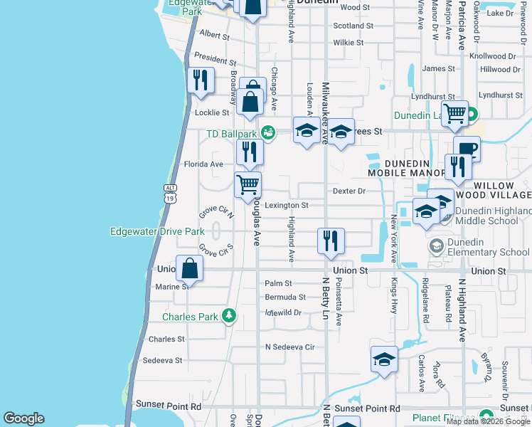map of restaurants, bars, coffee shops, grocery stores, and more near in Dunedin
