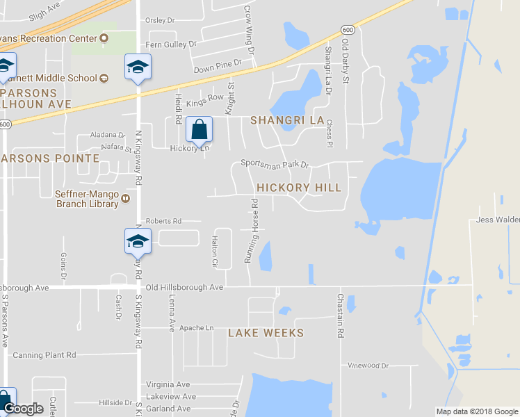 map of restaurants, bars, coffee shops, grocery stores, and more near 401 Running Horse Road in Seffner