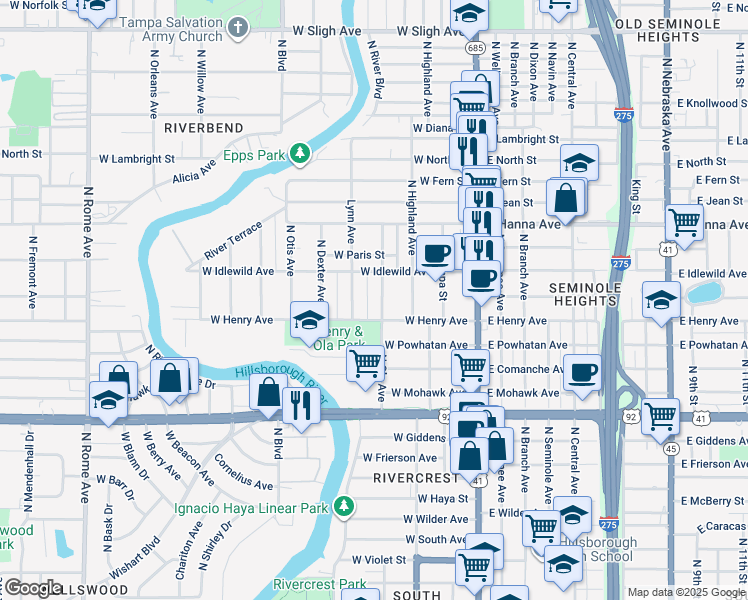 map of restaurants, bars, coffee shops, grocery stores, and more near 5908 North Ola Avenue in Tampa