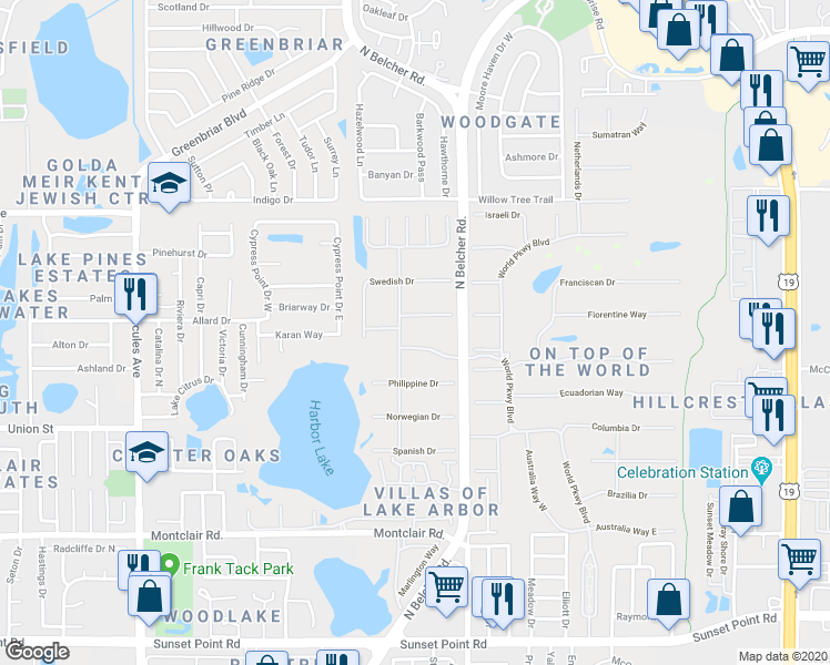 map of restaurants, bars, coffee shops, grocery stores, and more near 2259 Costa Rican Drive in Clearwater