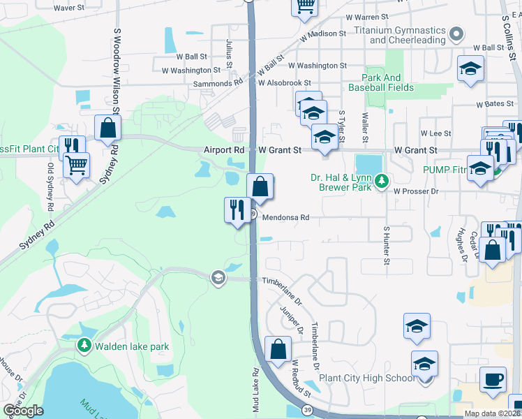 map of restaurants, bars, coffee shops, grocery stores, and more near 1514 South Alexander Street in Plant City