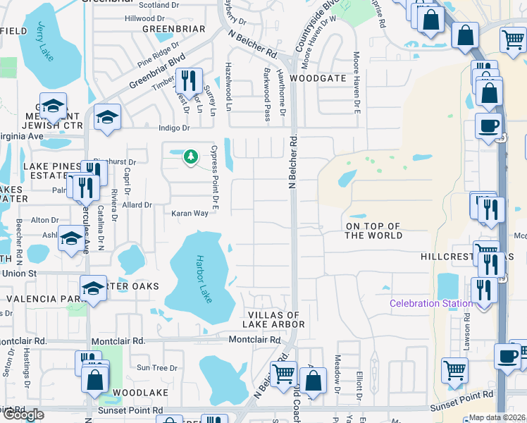map of restaurants, bars, coffee shops, grocery stores, and more near 2259 Costa Rican Drive in Clearwater