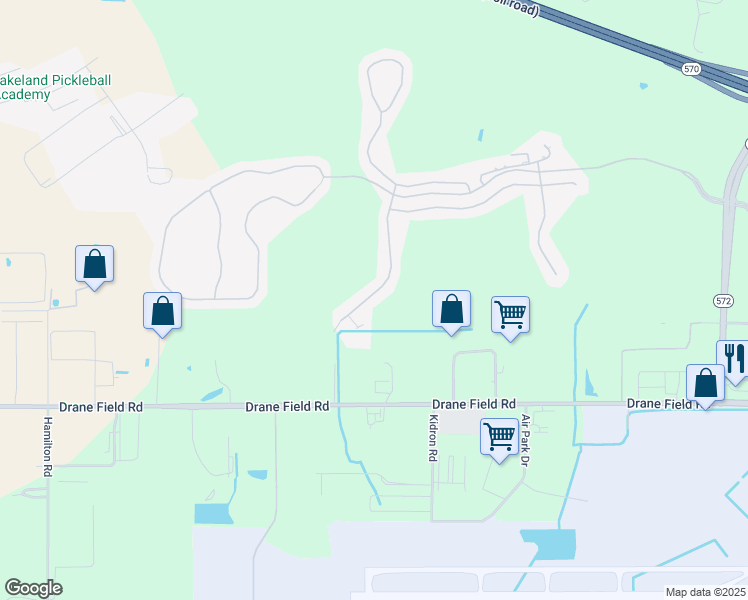 map of restaurants, bars, coffee shops, grocery stores, and more near 3388 Fiddle Leaf Way in Lakeland