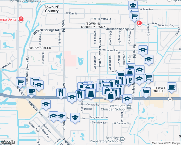 map of restaurants, bars, coffee shops, grocery stores, and more near 6010 Santa Monica Drive in Tampa
