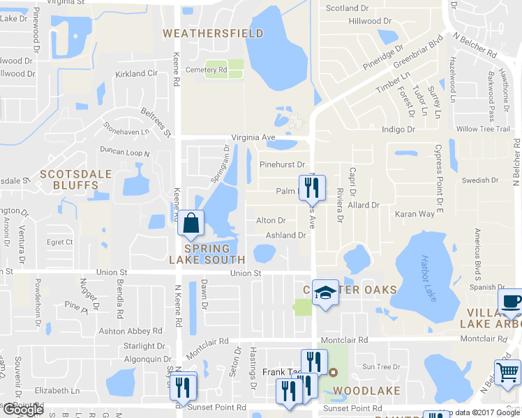 map of restaurants, bars, coffee shops, grocery stores, and more near 1957 Allard Drive in Clearwater