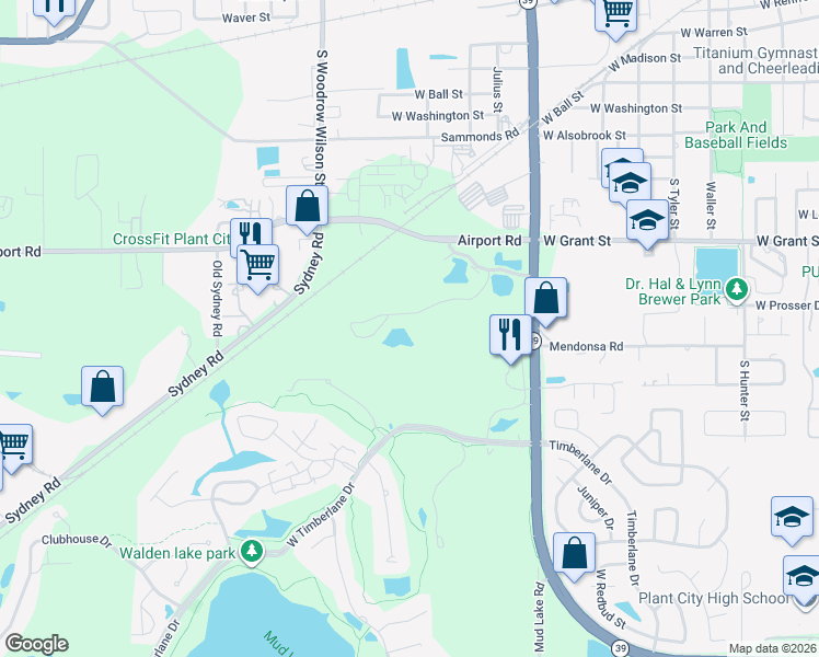 map of restaurants, bars, coffee shops, grocery stores, and more near 1417 Plantation Circle in Plant City