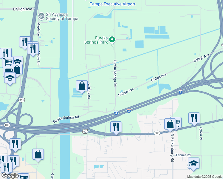 map of restaurants, bars, coffee shops, grocery stores, and more near 5520 Eureka Springs Road in Tampa