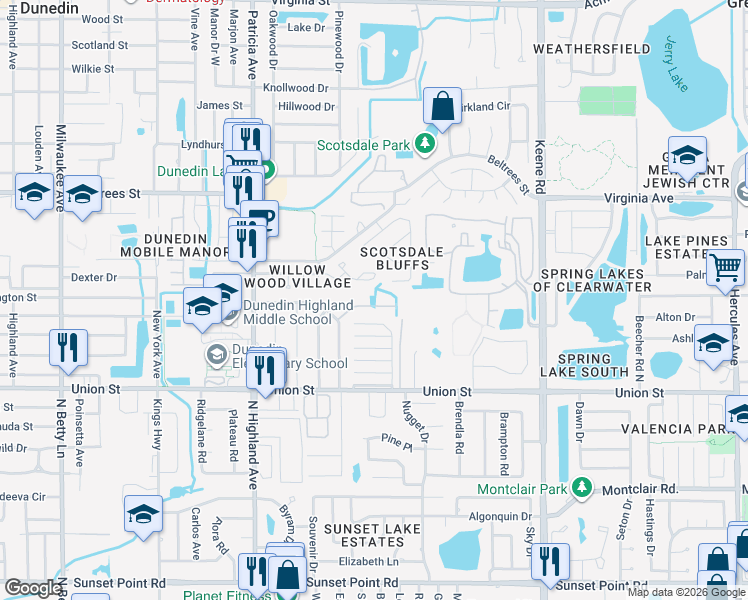 map of restaurants, bars, coffee shops, grocery stores, and more near 26 Concord Drive in Dunedin