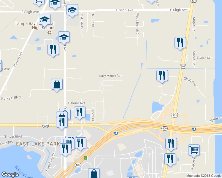 map of restaurants, bars, coffee shops, grocery stores, and more near 8012 New Ross Court in Tampa