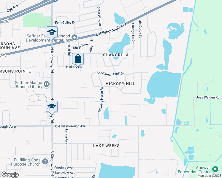 map of restaurants, bars, coffee shops, grocery stores, and more near 407 Laurel Park Place in Seffner