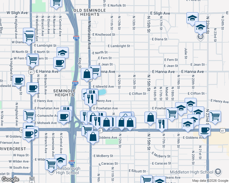 map of restaurants, bars, coffee shops, grocery stores, and more near 1013 East Clifton Street in Tampa