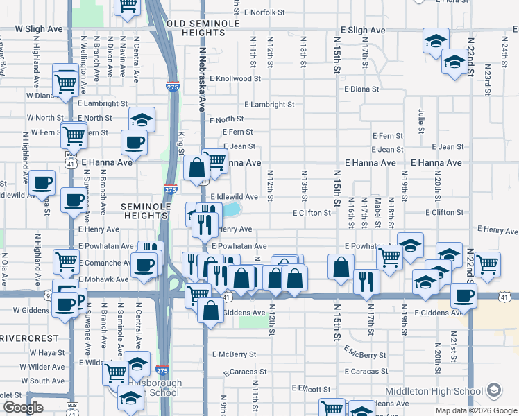 map of restaurants, bars, coffee shops, grocery stores, and more near 1013 East Clifton Street in Tampa