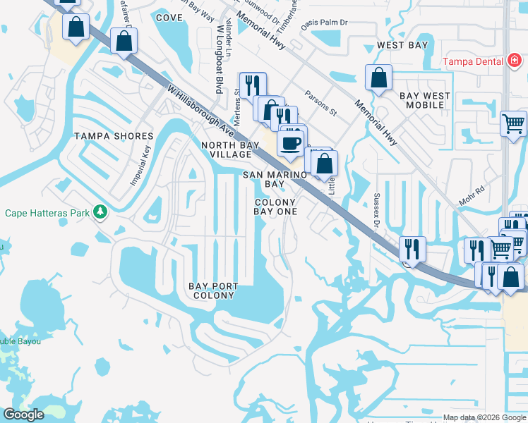map of restaurants, bars, coffee shops, grocery stores, and more near 6314 Grand Bahama Circle in Tampa