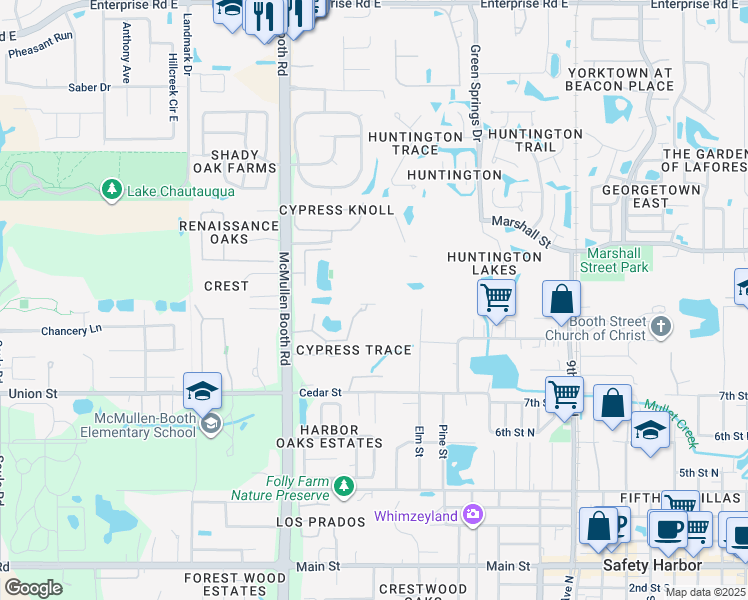 map of restaurants, bars, coffee shops, grocery stores, and more near 1713 Lake Cypress Drive in Safety Harbor