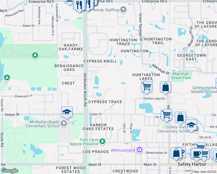 map of restaurants, bars, coffee shops, grocery stores, and more near 1713 Lake Cypress Drive in Safety Harbor
