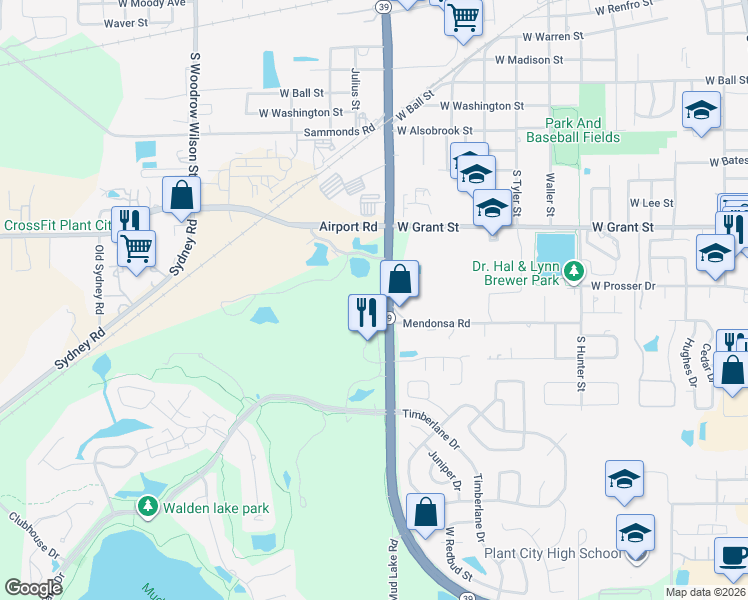 map of restaurants, bars, coffee shops, grocery stores, and more near 1507 South Alexander Street in Plant City