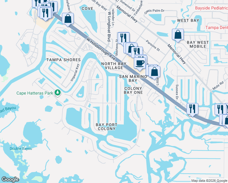map of restaurants, bars, coffee shops, grocery stores, and more near 6108 Schooner Way in Tampa