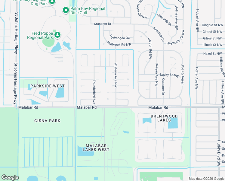 map of restaurants, bars, coffee shops, grocery stores, and more near 1766 Orchid Court Northwest in Palm Bay