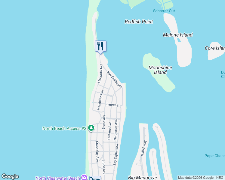map of restaurants, bars, coffee shops, grocery stores, and more near 976 Narcissus Avenue in Clearwater