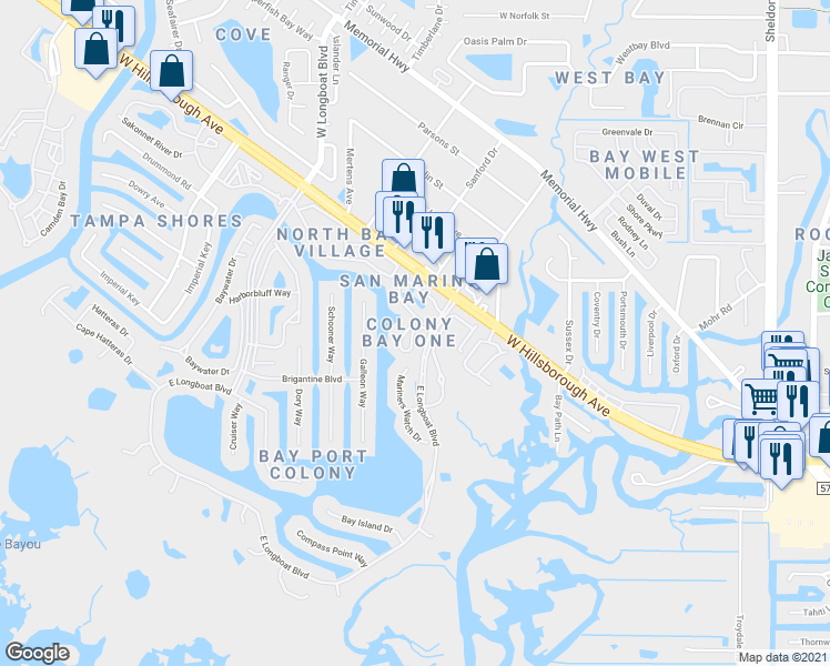 map of restaurants, bars, coffee shops, grocery stores, and more near 6314 Grand Bahama Circle in Tampa