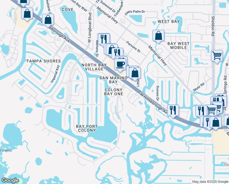 map of restaurants, bars, coffee shops, grocery stores, and more near 6314 Grand Bahama Circle in Tampa