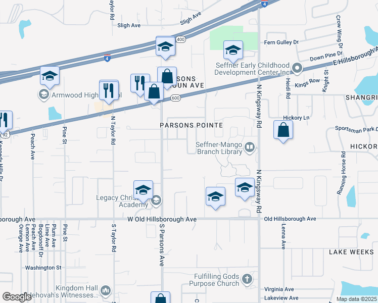map of restaurants, bars, coffee shops, grocery stores, and more near 743 Star Pointe Drive in Seffner
