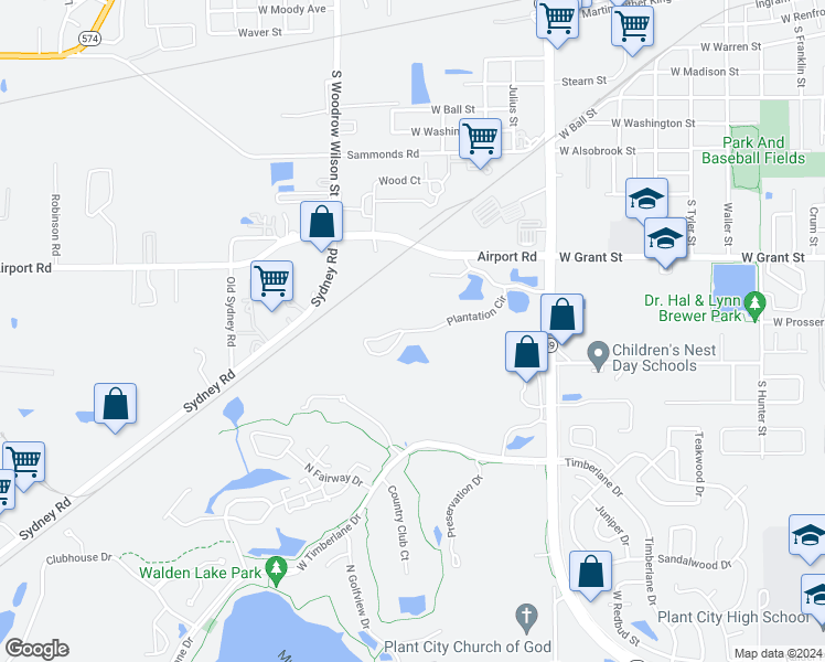 map of restaurants, bars, coffee shops, grocery stores, and more near 1415 Plantation Circle in Plant City