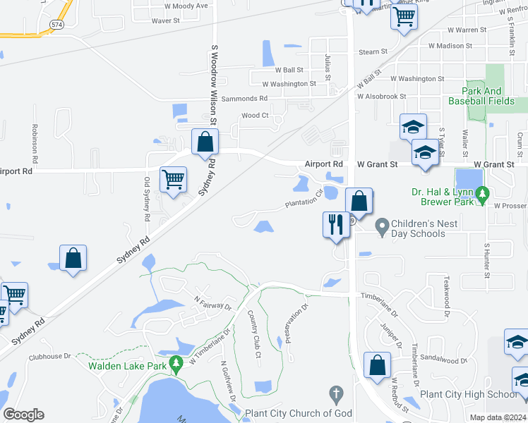 map of restaurants, bars, coffee shops, grocery stores, and more near 1405 Plantation Circle in Plant City