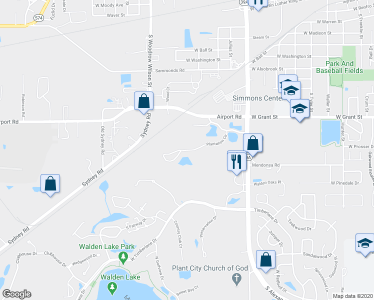 map of restaurants, bars, coffee shops, grocery stores, and more near 1402 Plantation Circle in Plant City