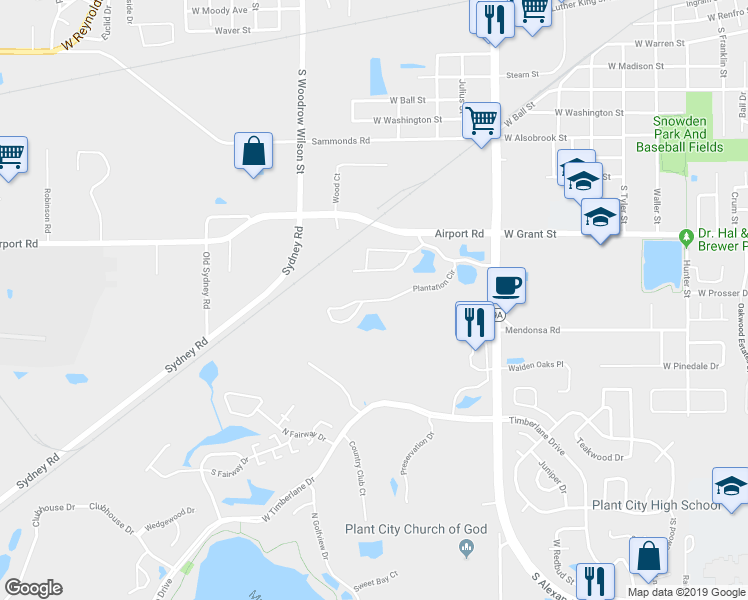 map of restaurants, bars, coffee shops, grocery stores, and more near 1410 Plantation Circle in Plant City