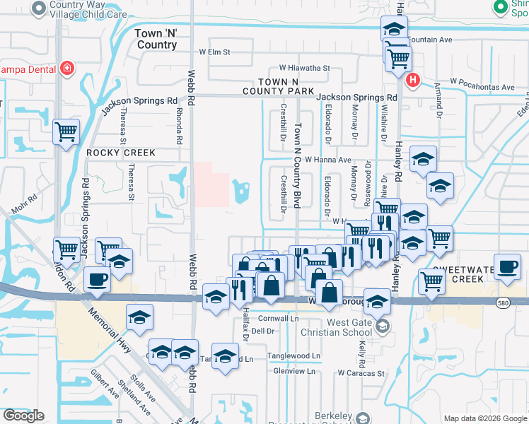 map of restaurants, bars, coffee shops, grocery stores, and more near 6025 Santa Monica Drive in Tampa