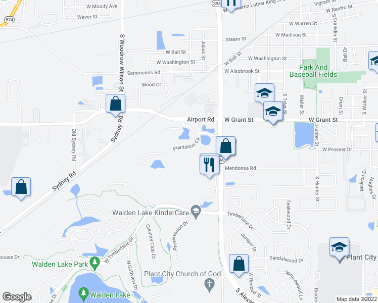 map of restaurants, bars, coffee shops, grocery stores, and more near 1408 Plantation Circle in Plant City