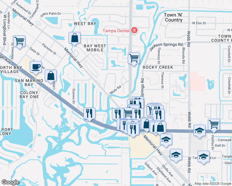 map of restaurants, bars, coffee shops, grocery stores, and more near 5955 Mohr Loop in Tampa