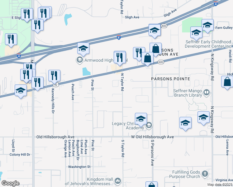 map of restaurants, bars, coffee shops, grocery stores, and more near in Seffner